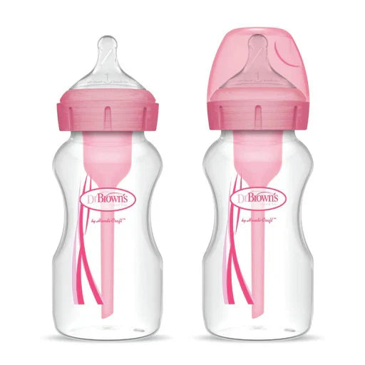 Dr. Brown’s Natural Flow Options+ Wide-Neck Baby Bottles 270 ml 2 Pack 0m+ - Pink