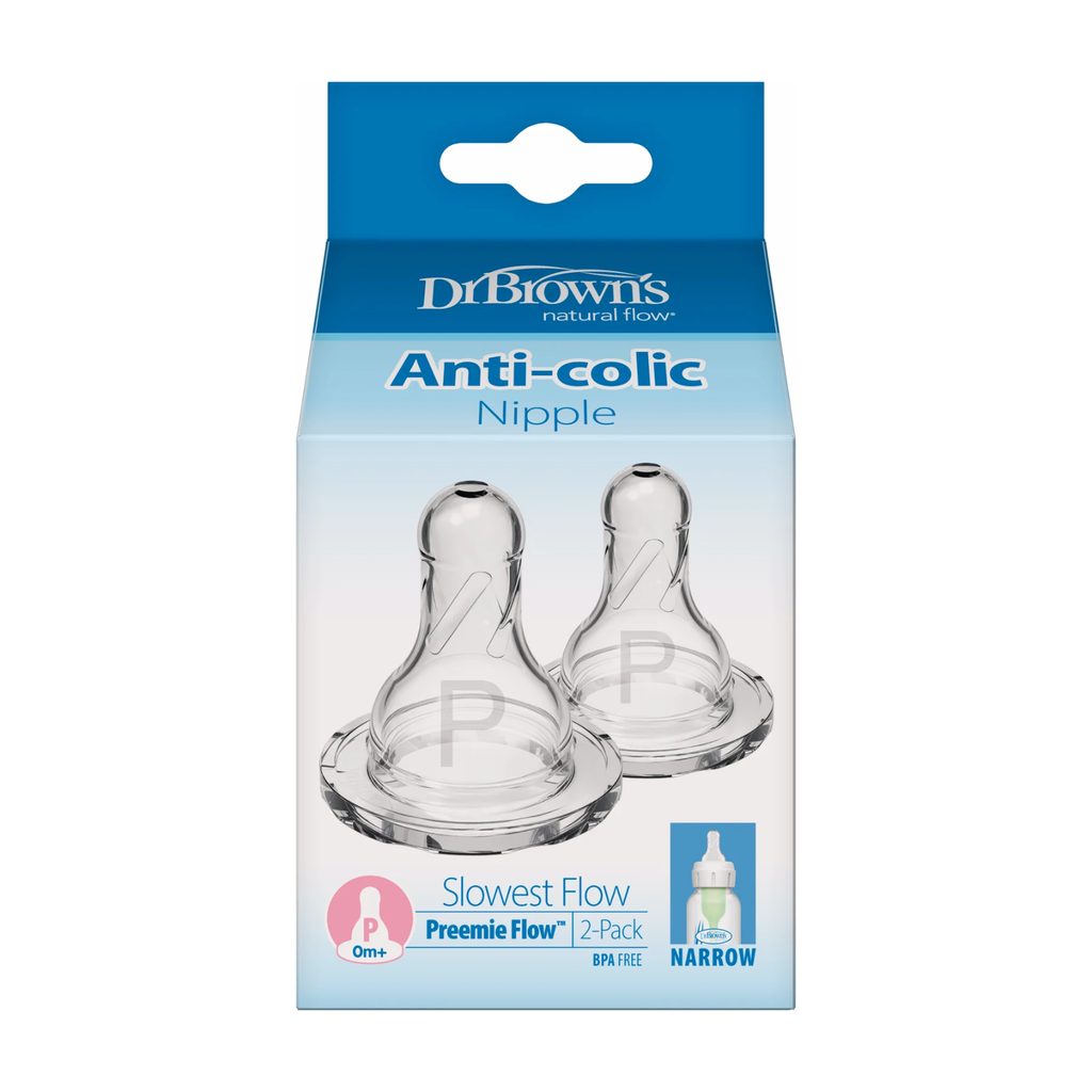 Dr Brown’s Narrow-Neck Preemie Natural Flow Teats 0M+ 2 Pack (BPA-Free)