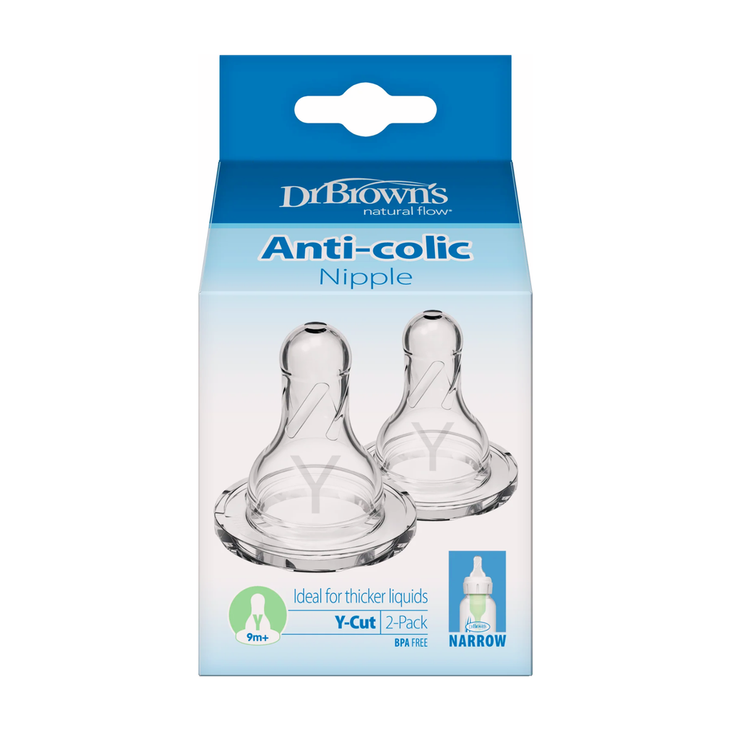 Dr Brown’s Narrow-Neck Y-Cut Natural Flow Teats 9M+ 2 Pack (BPA-Free)