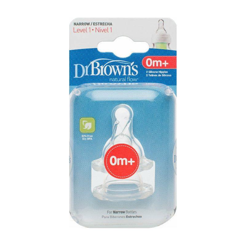 Cadet Blue Dr Brown's Narrow Neck Level 1 Natural Flow Teats 0M+, 2 Pack