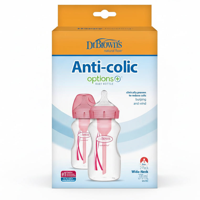Dr. Brown’s Natural Flow Options+ Wide-Neck Baby Bottles 270 ml 2 Pack 0m+ - Pink