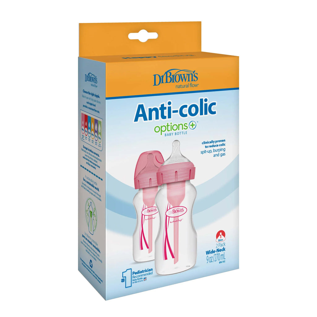 Dr. Brown’s Natural Flow Options+ Wide-Neck Baby Bottles 270 ml 2 Pack 0m+ - Pink