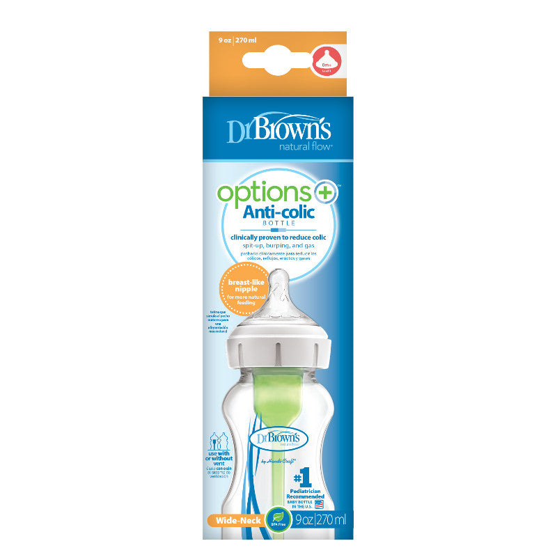 Dr. Brown’s Natural Flow Options+ Wide-Neck Baby Bottle – 270 ml – 0m+ - Baby Essentials