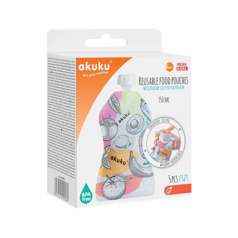 Akuku Reusable Food Pouches 150 ml 5 pcs