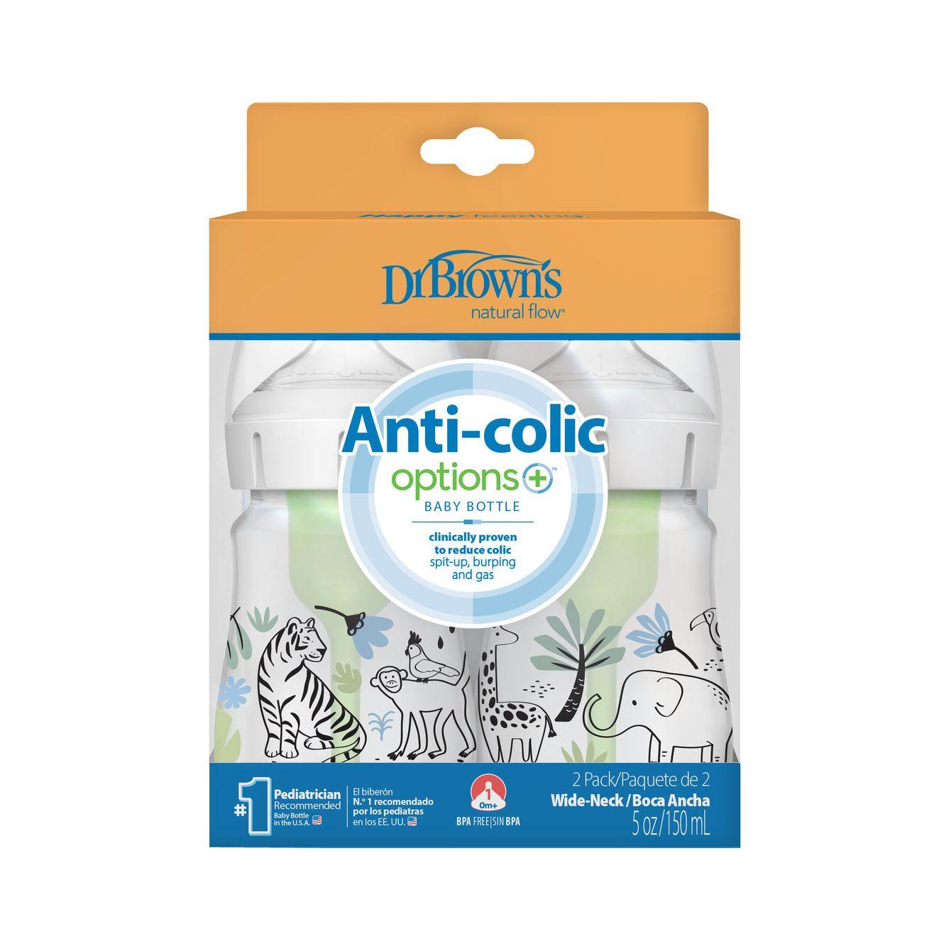 Dr Brown's Wide-Neck Anti-Colic Bottle Options+ 150ml 2-Pack - Jungle - Baby Essentials
