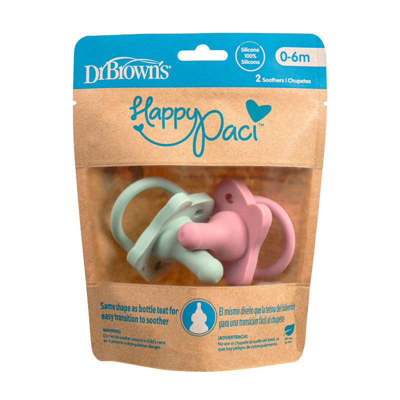 Dr. Brown's HappyPaci Silicone Soother 0-6m 2 pack - Mint & Pink