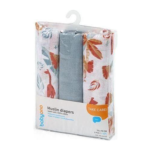 Babyono 100% Cotton Muslin Squares 3-Pack - Blue