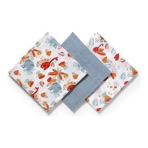 Babyono 100% Cotton Muslin Squares 3-Pack - Blue