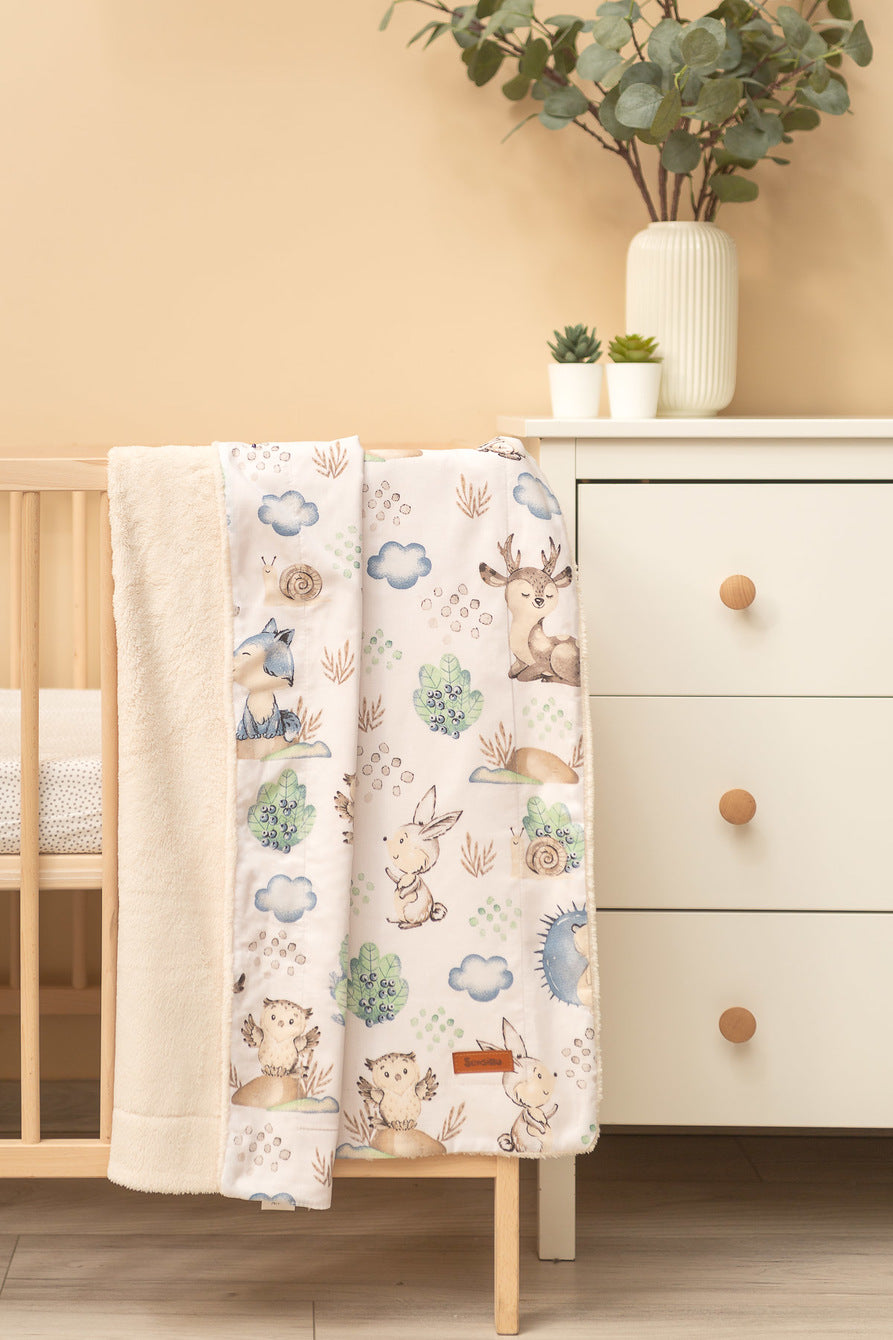 Sensillo Baby Teddy Borg Fleece Blanket -  Blue Animals