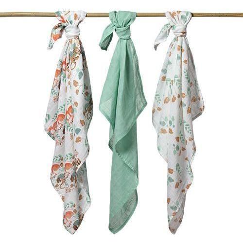 Babyono 100% Cotton Muslin Squares 3-Pack - Mint