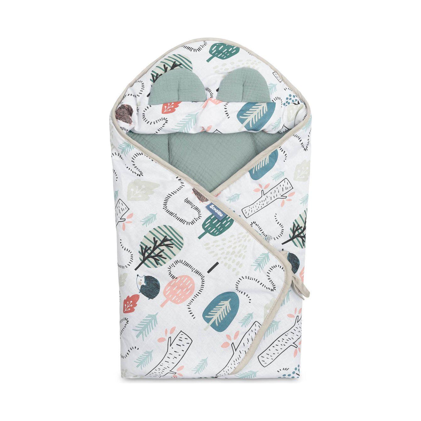 Sensillo Muslin Car Seat Swaddle - Green Hedgehogs