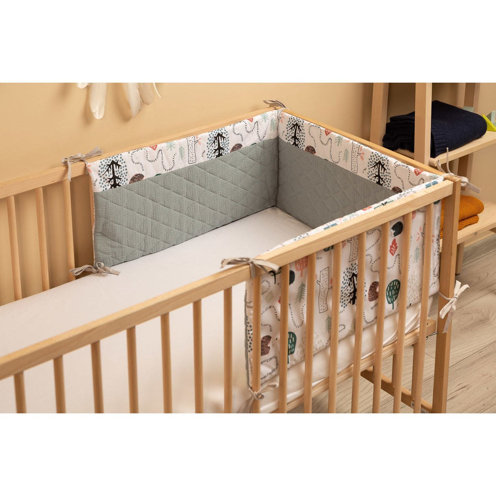 Sensillo Muslin Cot Bumper - Green Hedgehogs - Baby Essentials