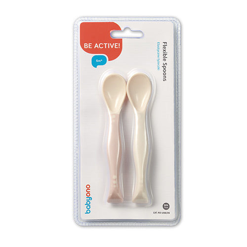 Babyono Flexible Spoons With Shape Memory Grip 2pcs 6m+ - Beige