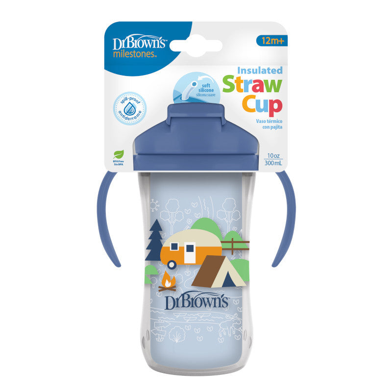 Dr. Brown’s Insulated Sippy Straw Cup with Handles 300 ml – 12m+ - Blue