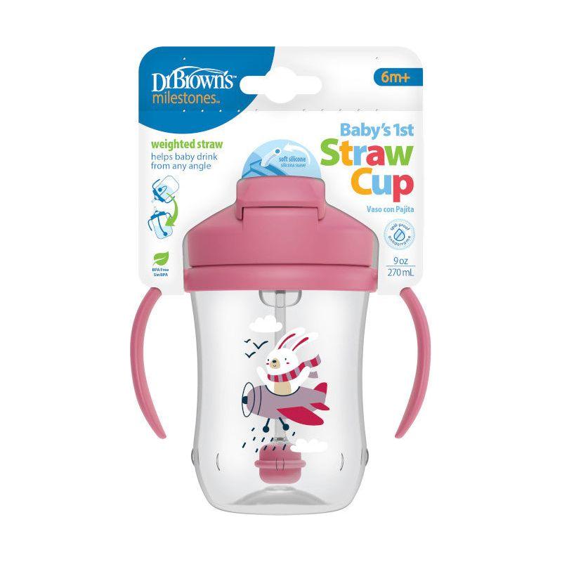 Dr. Brown’s First Straw Cup with Weighted Straw – 270 ml – 6m+ Pink Rabbit - Baby Essentials