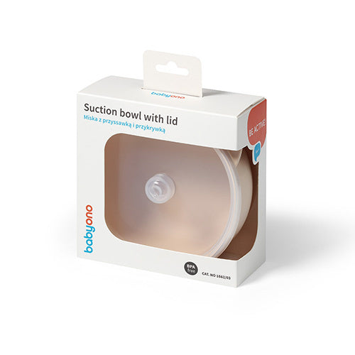 Babyono Silicone Suction Bowl With Lid - Beige 6m+