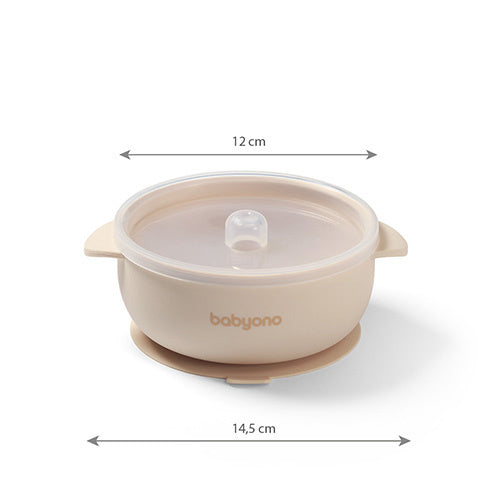 Babyono Silicone Suction Bowl With Lid - Beige 6m+