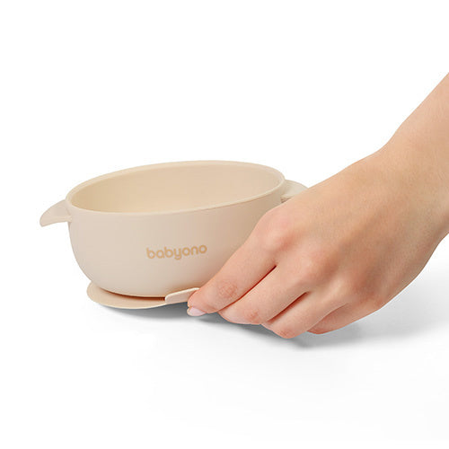 Babyono Silicone Suction Bowl With Lid - Beige 6m+