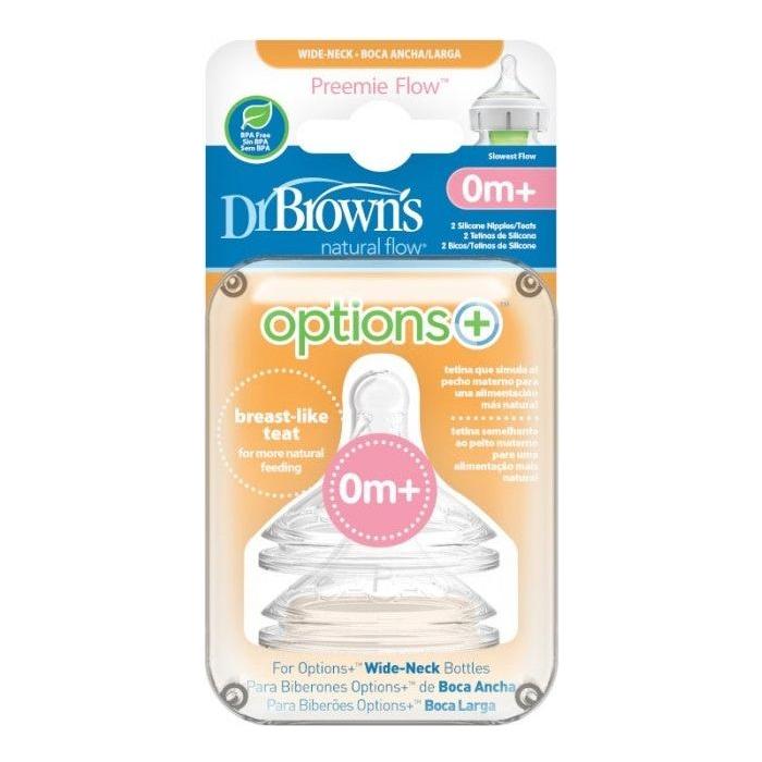 Dr. Brown’s Wide-Neck Preemie Natural Flow Silicone Bottle Teats 0M+ – 2 Pack (BPA-Free) - Baby Essentials