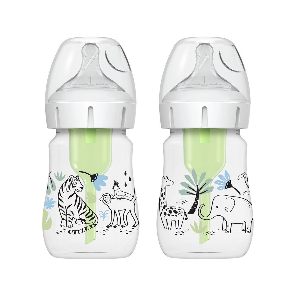 Dr Brown's Wide-Neck Anti-Colic Bottle Options+ 150ml 2-Pack - Jungle - Baby Essentials