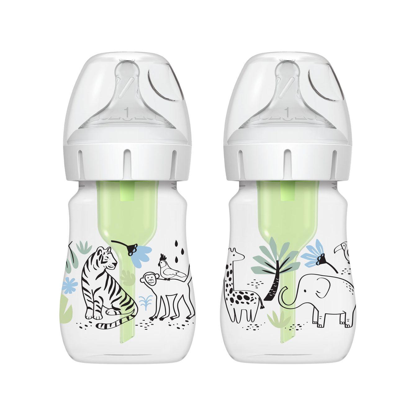 Dr Brown's Wide-Neck Anti-Colic Bottle Options+ 150ml 2-Pack - Jungle - Baby Essentials