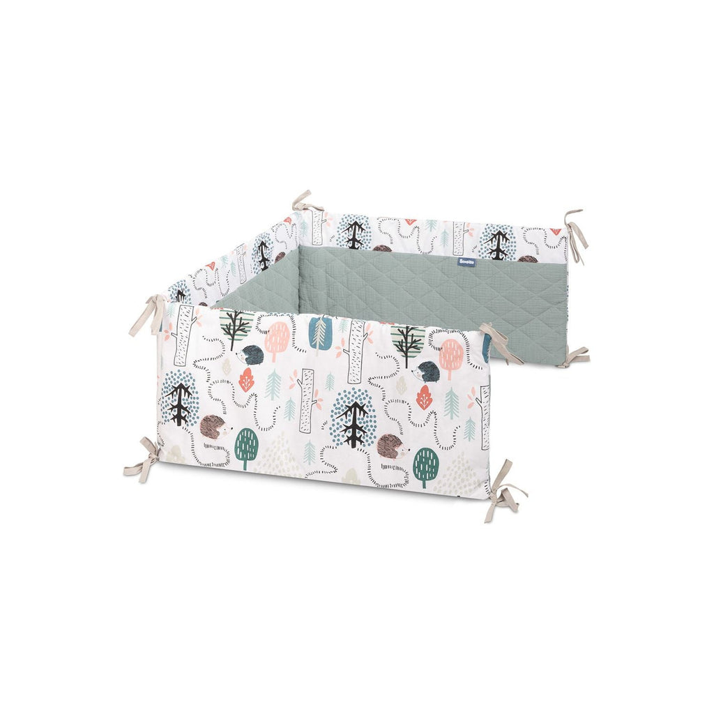 Sensillo Muslin Cot Bumper - Green Hedgehogs - Baby Essentials