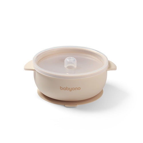 Babyono Silicone Suction Bowl With Lid - Beige 6m+
