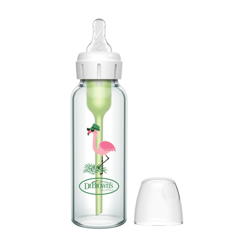 Dr. Brown’s Natural Flow Options+ Anti-Colic Glass Narrow-Neck Bottle 250 ml – Flamingo – 0m+ - Baby Essentials