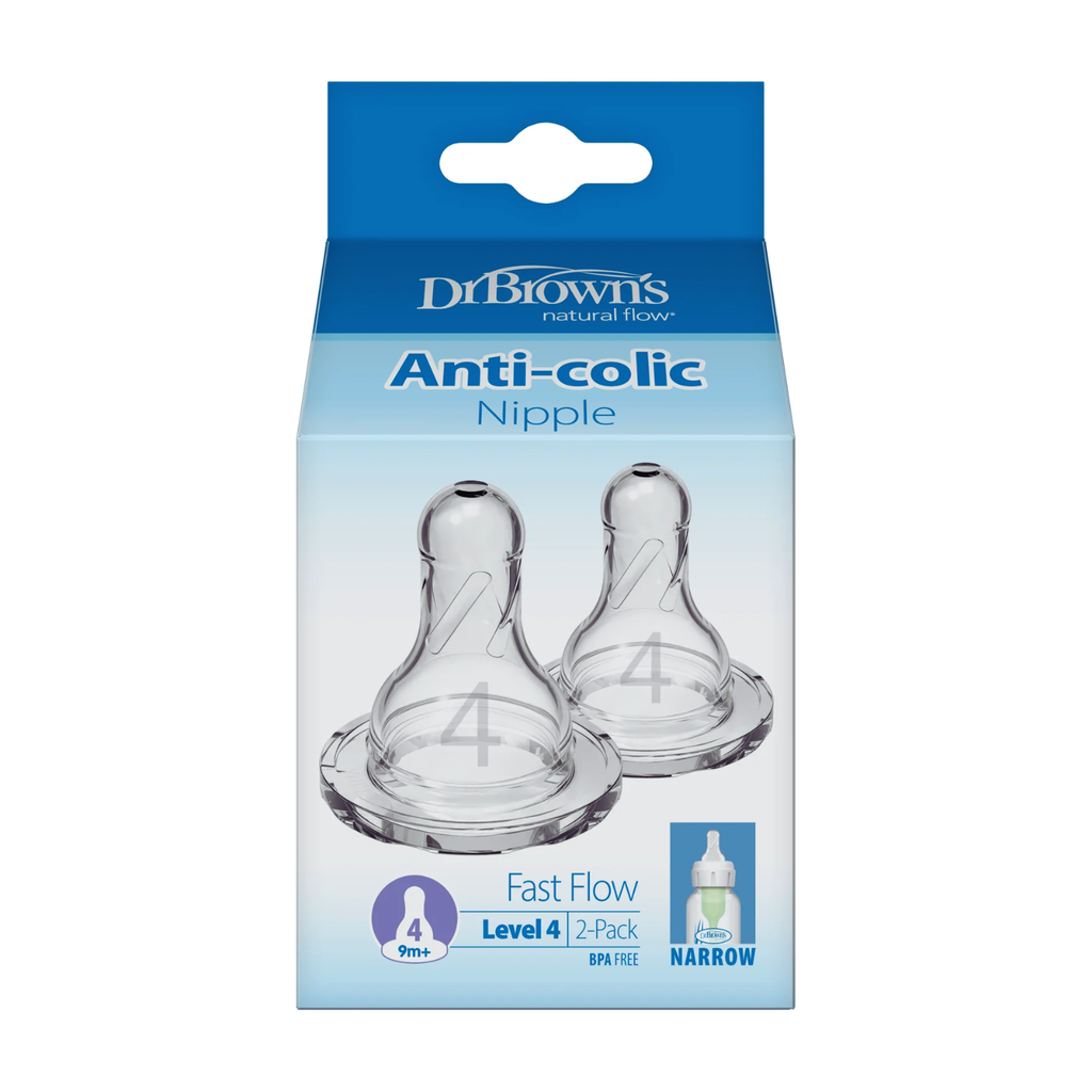 Dr. Brown’s Narrow-Neck Level 4 Natural Flow Teats 9M+ 2 Pack (BPA-Free) - Baby Essentials